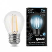 Лампа Gauss Filament Шар 5W 450lm 4100К Е27 диммируемая LED 1/10/50